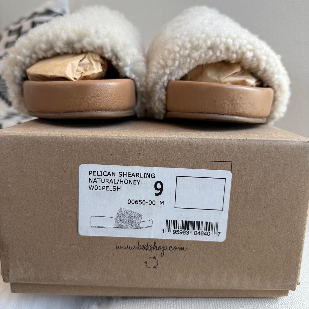 Beek Pelican Shearling Slides Sandals Women's Size 9 Platform Natural/Honey - Picture 3 of 11